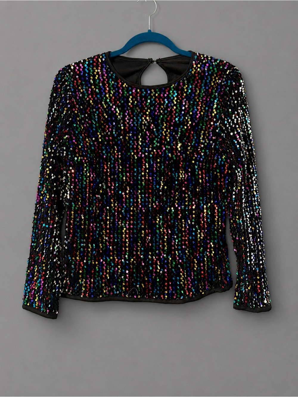 Shein Rainbow Sequin Long Sleeve Party Top Black Size Large